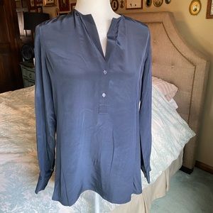 Vince Navy Silk Long Sleeve Blouse